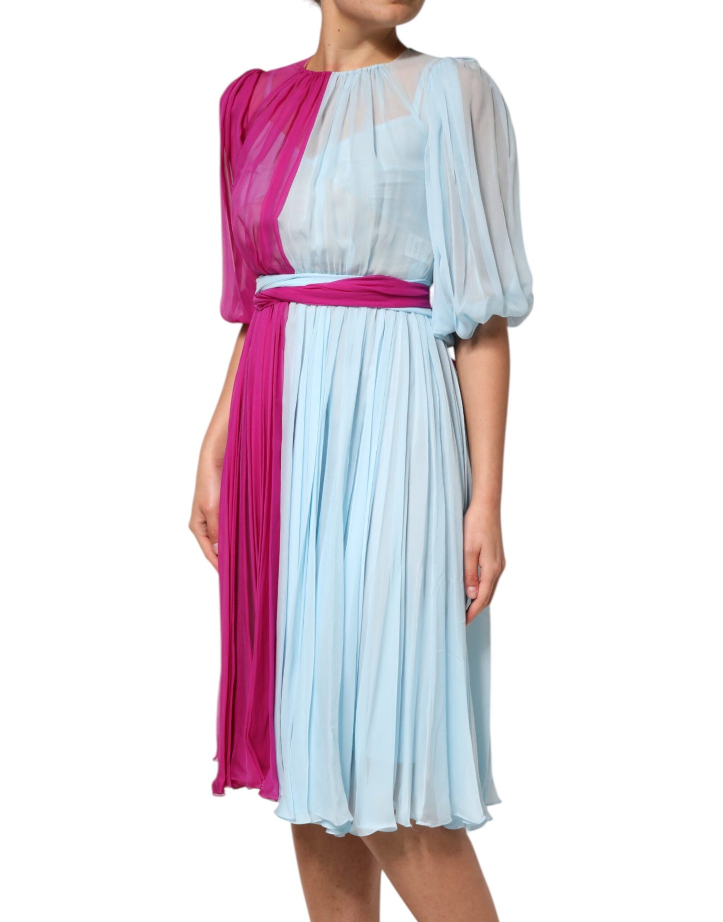 Robe midi bicolore en soie fuchsia et bleu clair de Dolce & Gabbana