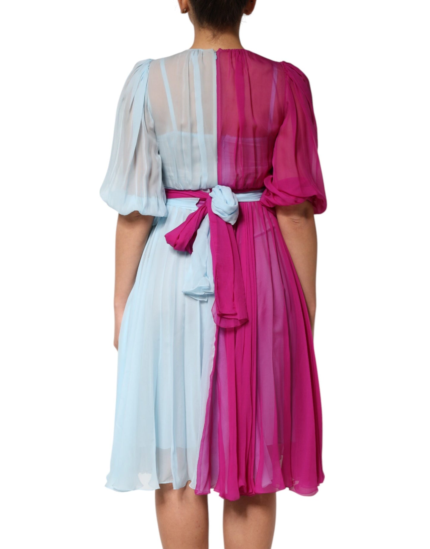 Robe midi bicolore en soie fuchsia et bleu clair de Dolce & Gabbana