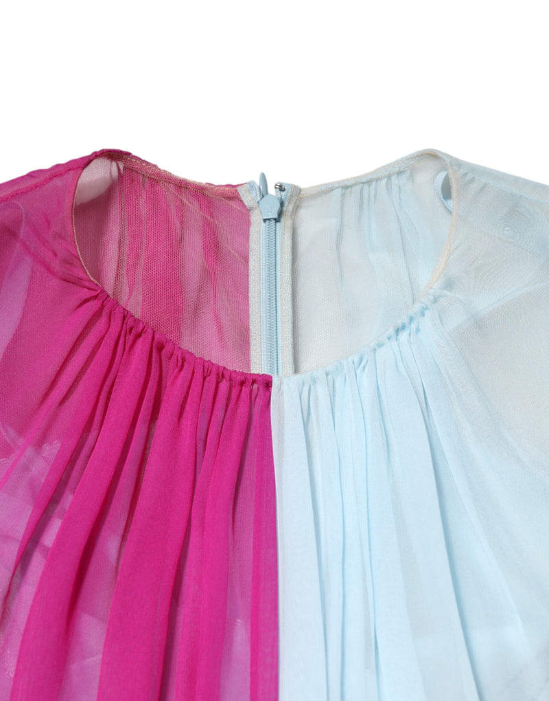 Robe Midi Deux Tons Fuchsia et Bleu Clair en Soie Dolce & Gabbana