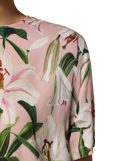Blouse à col rond Dolce &amp; Gabbana rose à imprimé de lys