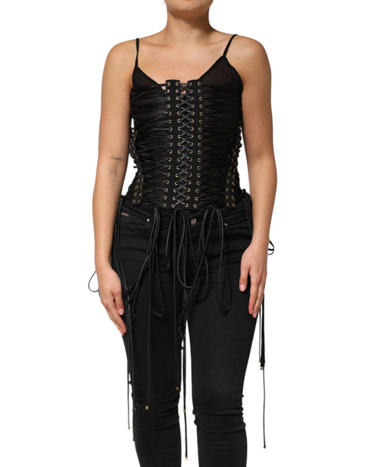 Top en forme de corset noir Dolce &amp; Gabbana orné d'œillets