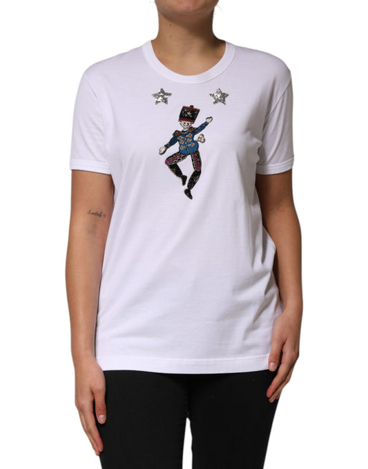 T-shirt blanc en coton Dolce &amp; Gabbana, orné de paillettes.