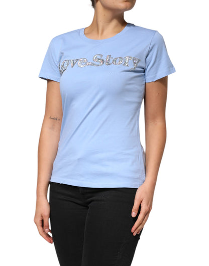 T-shirt à manches courtes PINKO Blue Love Story brodé de paillettes