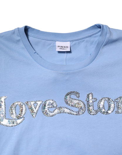 T-shirt à manches courtes PINKO Blue Love Story brodé de paillettes