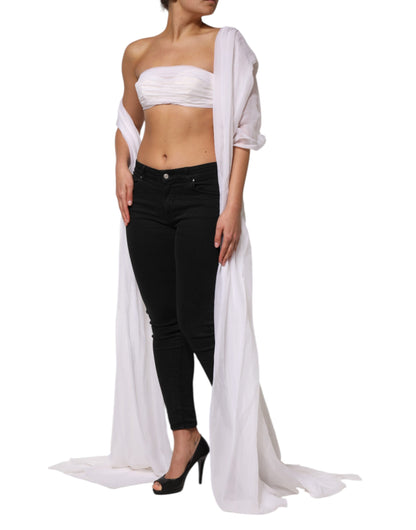 Dolce & Gabbana White Bustier Corset Cropped Chiffon Top