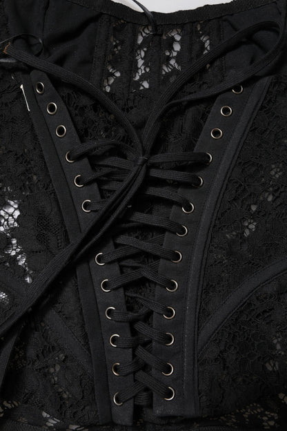 Dolce & Gabbana Black Strapless Floral Lace Bustier Cropped Top