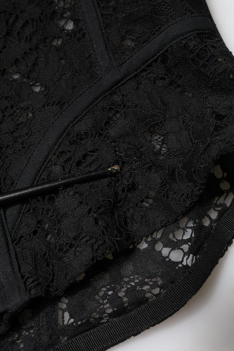 Dolce & Gabbana Black Strapless Floral Lace Bustier Cropped Top