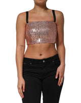 Dolce & Gabbana Top Cropped Sans Manches en Nylon Pailleté Rose