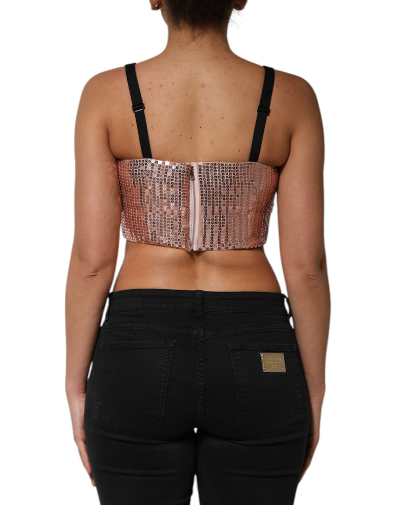 Dolce & Gabbana Top Cropped Sans Manches en Nylon Pailleté Rose