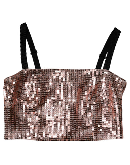 Dolce & Gabbana Pink Sequined Nylon Sleeveless Cropped Top
