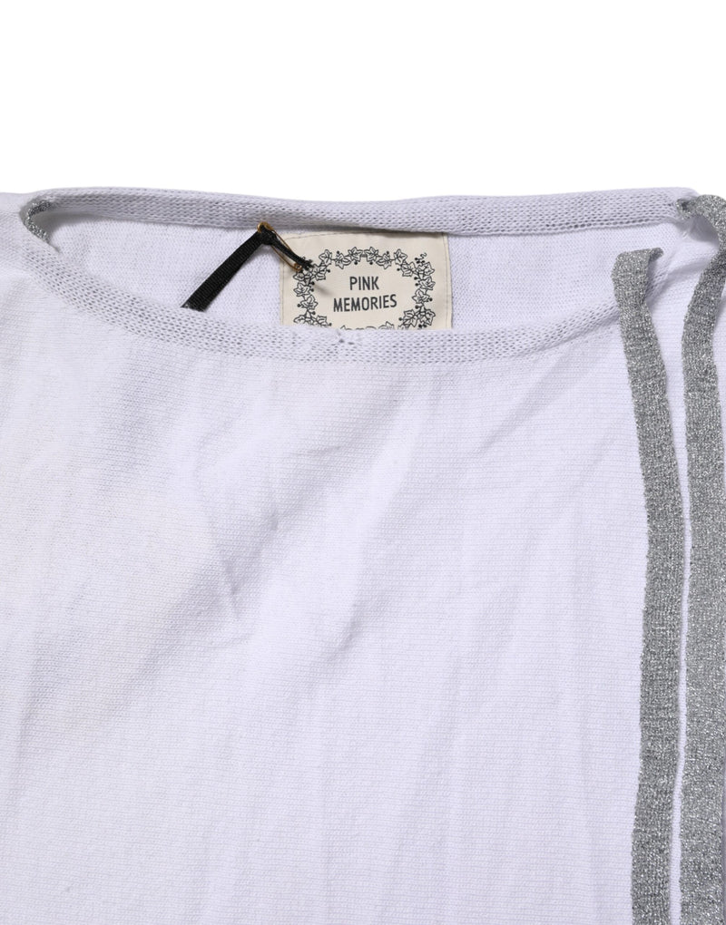 PINK MEMORIES Blouse Top Femme Blanc en Coton à Manches Courtes