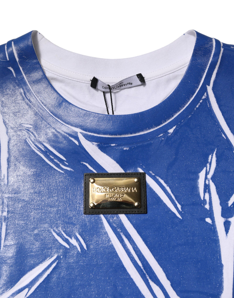 Dolce & Gabbana Blue White Cotton Logo Plaque Women Tank Top