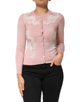 Dolce & Gabbana Cardigan Sweater avec Détails en Dentelle Florale Rose