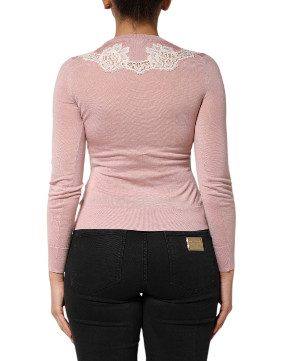 Dolce & Gabbana Cardigan Sweater avec Détails en Dentelle Florale Rose