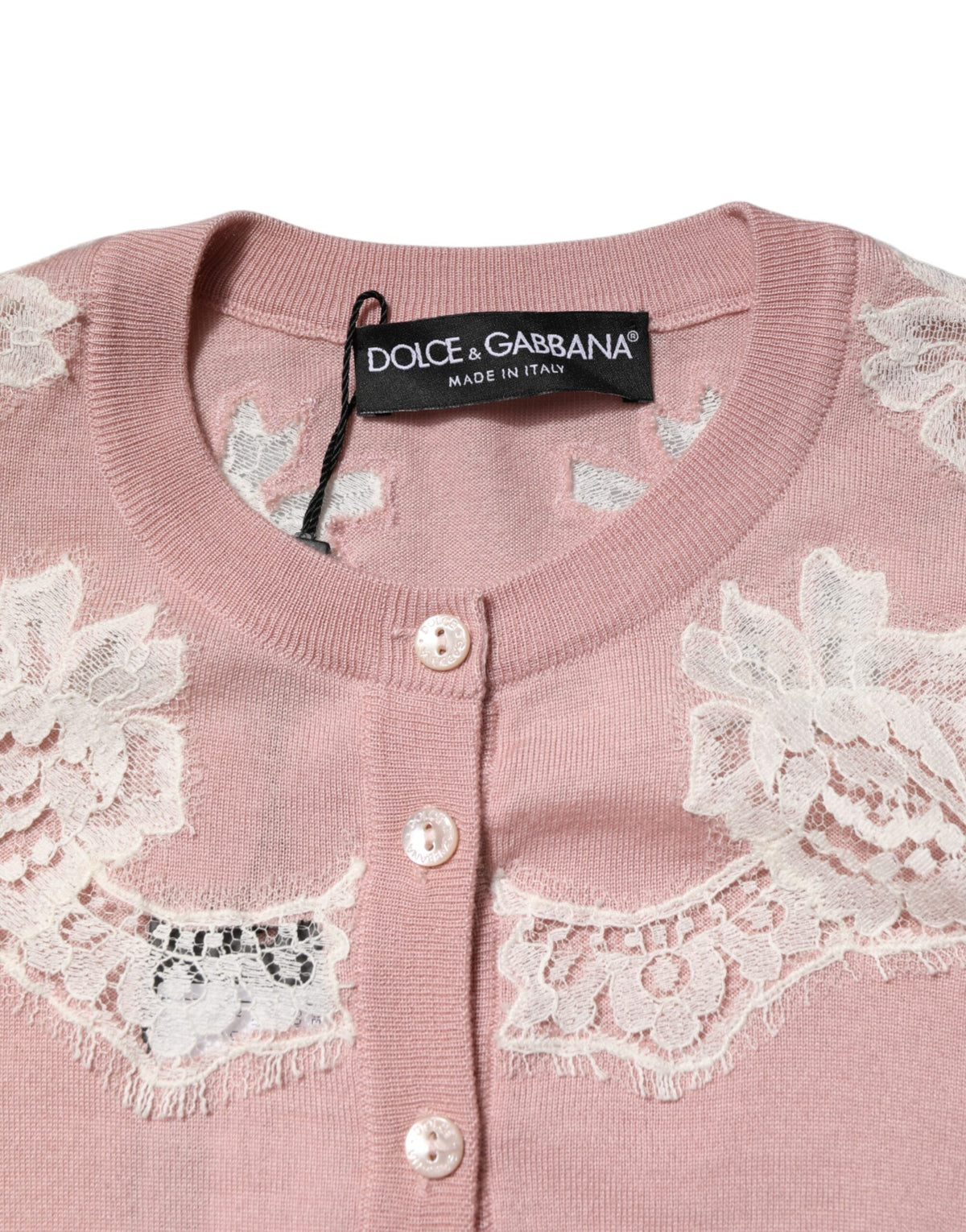 Dolce & Gabbana Cardigan Sweater avec Détails en Dentelle Florale Rose