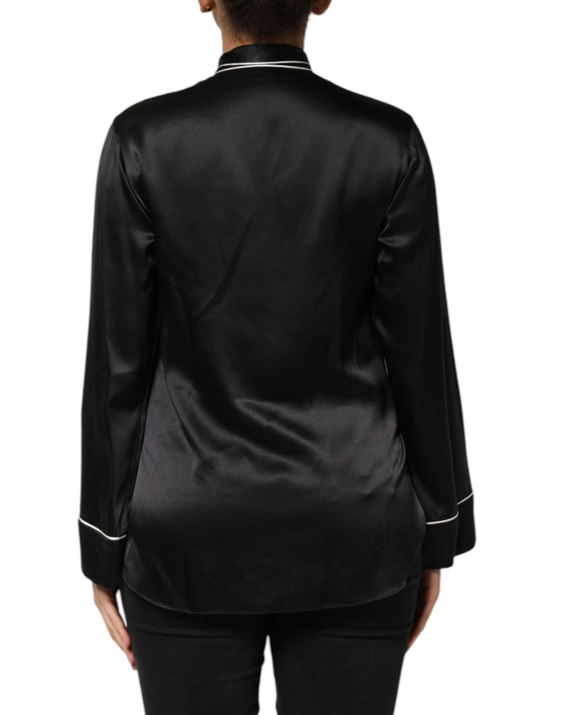 Dolce & Gabbana Black Silk Ascot Collared Blouse Top