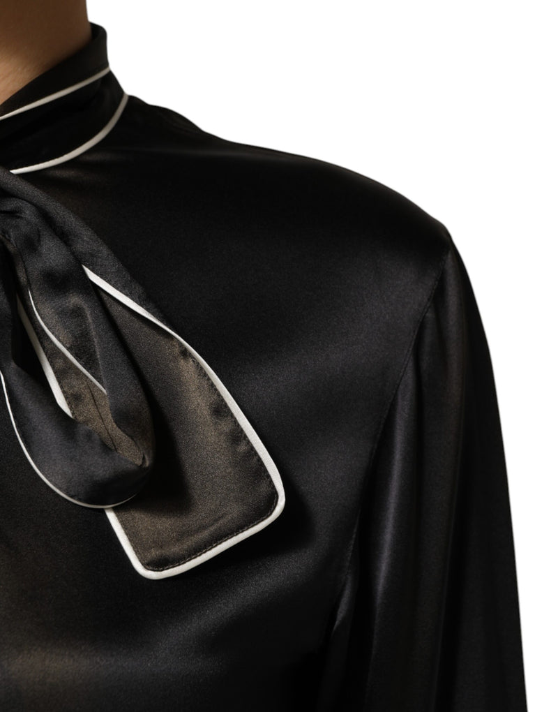 Dolce & Gabbana Black Silk Ascot Collared Blouse Top