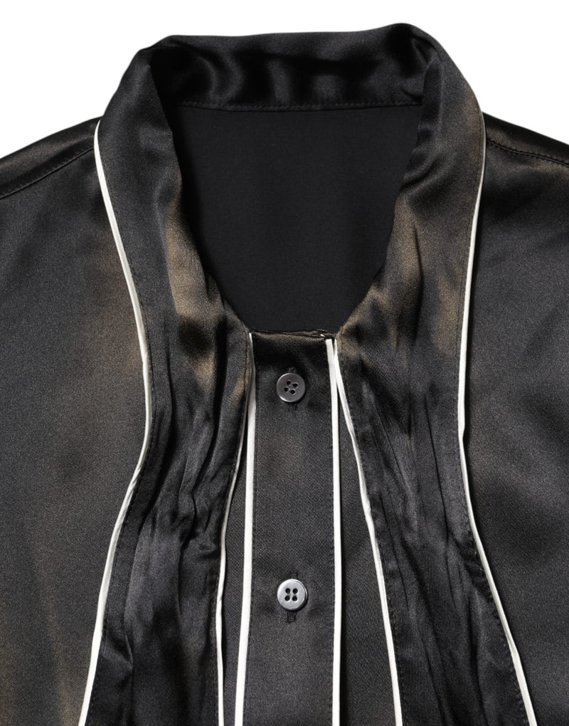 Dolce & Gabbana Black Silk Ascot Collared Blouse Top