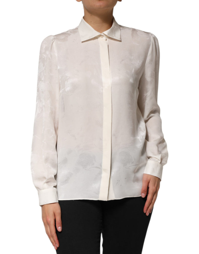 Dolce & Gabbana Chemise en Soie Blanche à Manches Longues avec Col