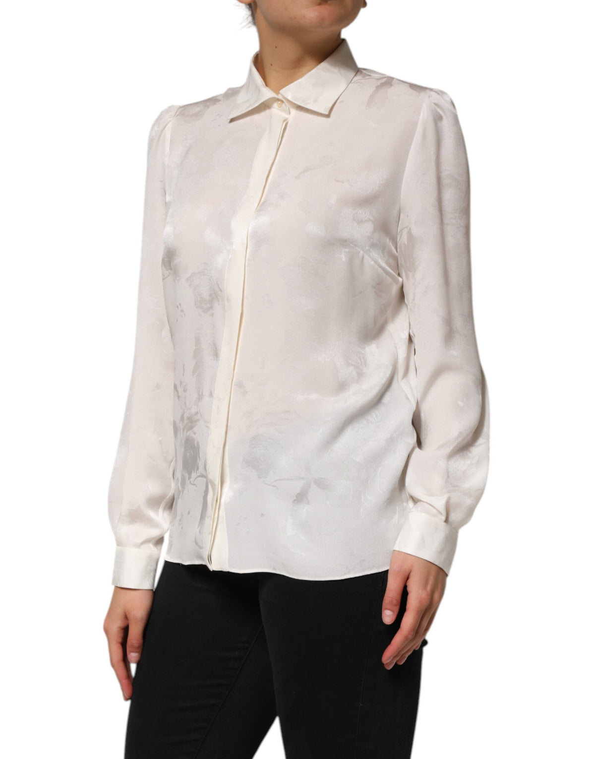 Dolce & Gabbana Chemise en Soie Blanche à Manches Longues avec Col