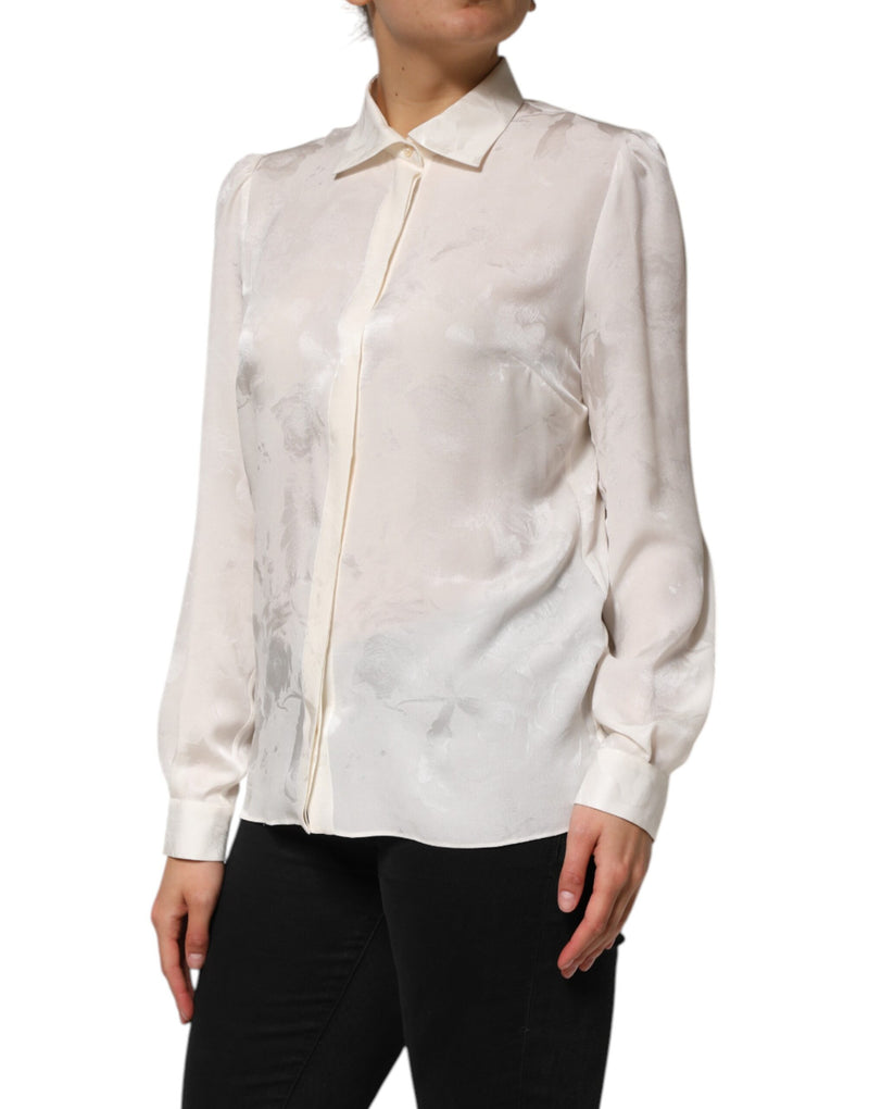 Dolce & Gabbana Chemise en Soie Blanche à Manches Longues avec Col