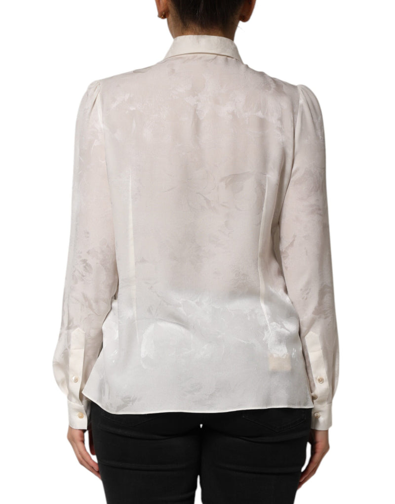 Dolce & Gabbana Chemise en Soie Blanche à Manches Longues avec Col