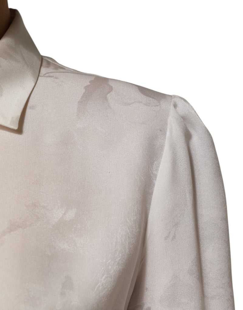 Dolce & Gabbana Chemise en Soie Blanche à Manches Longues avec Col