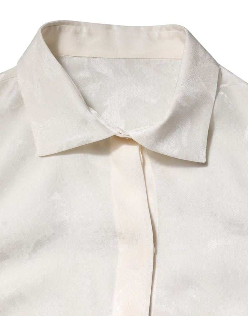 Dolce & Gabbana Chemise en Soie Blanche à Manches Longues avec Col