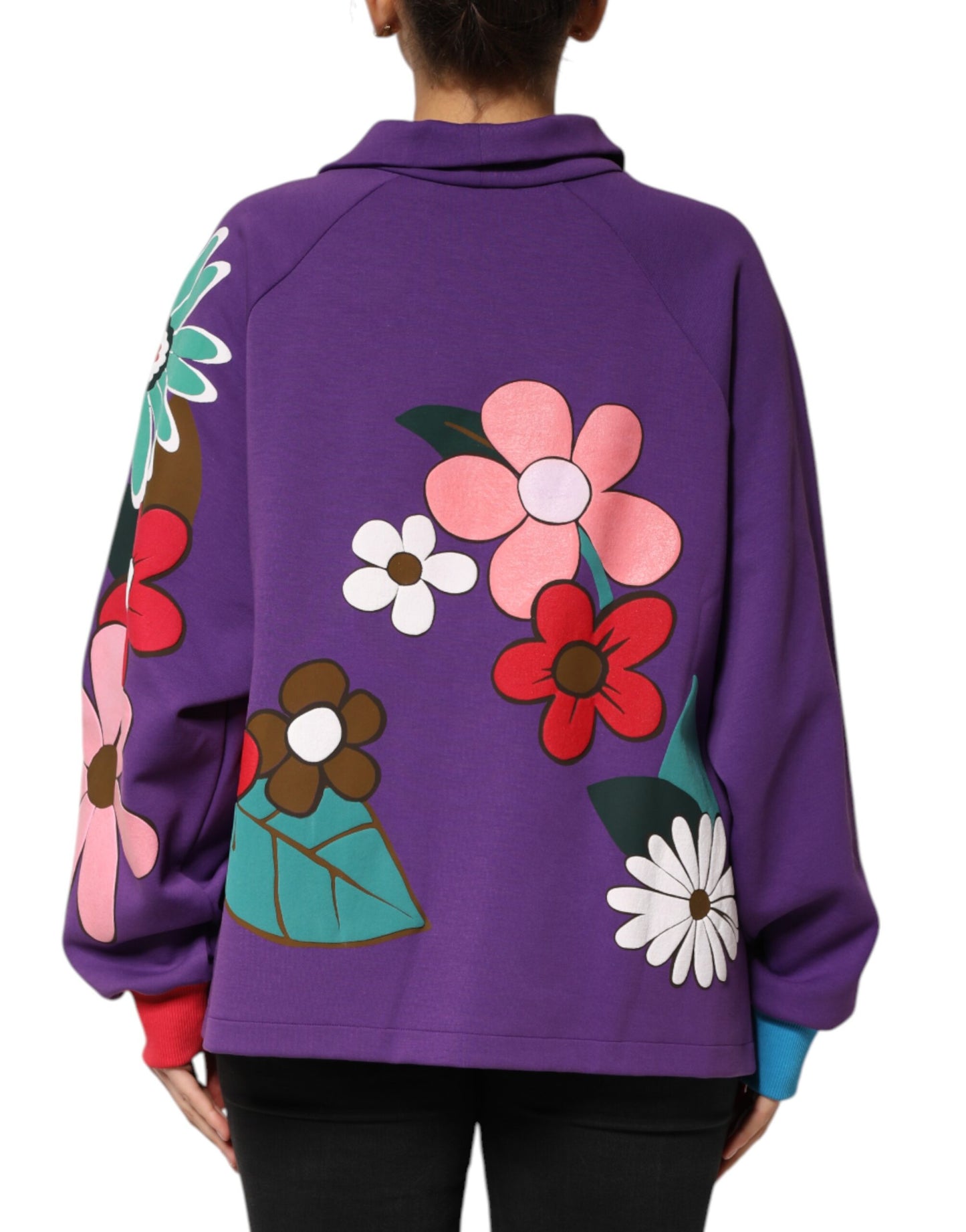 Dolce & Gabbana Purple Floral Print Cotton Long Sleeves Top