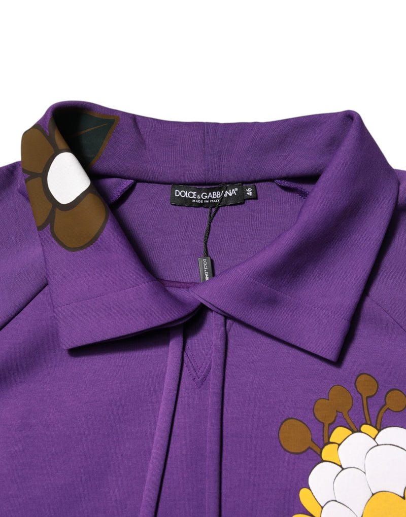 Dolce & Gabbana Purple Floral Print Cotton Long Sleeves Top
