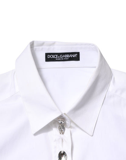 Dolce & Gabbana White Crystal Embellished Collared Shirt Top