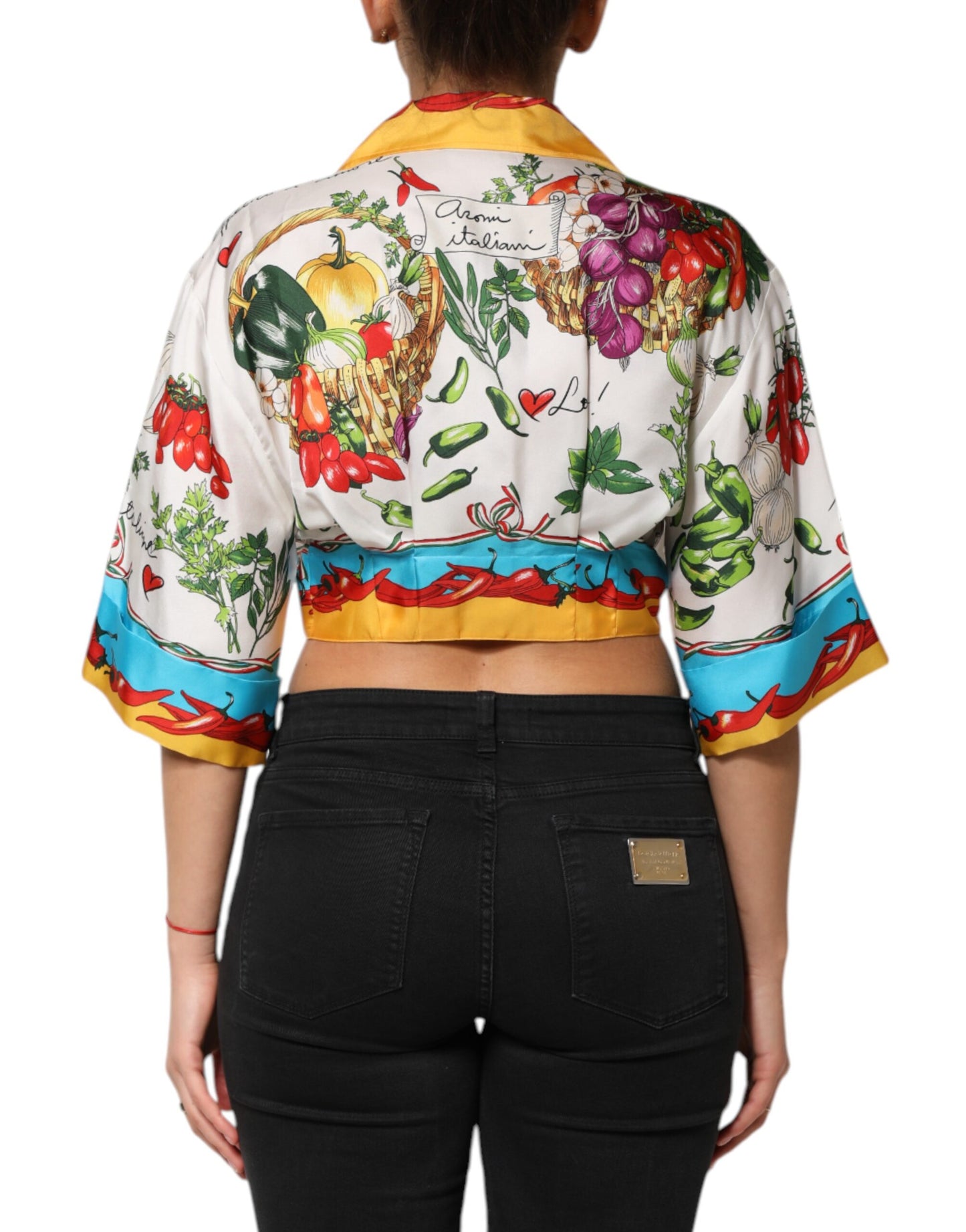 Dolce & Gabbana Multicolor Chili Silk Cropped Blouse Top