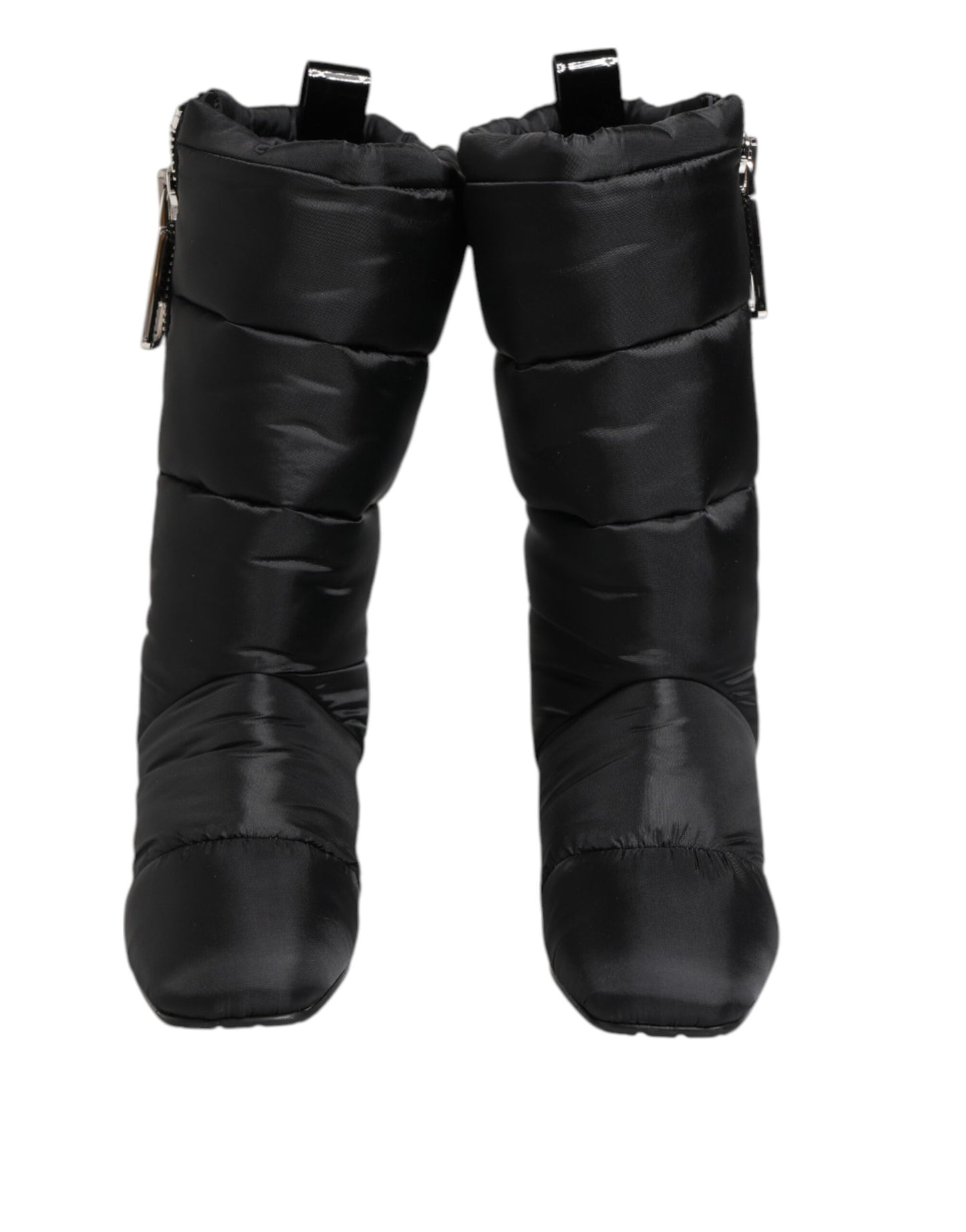 Dolce & Gabbana Zwarte, Gevoerde, Mid-Calf Laarzen met Logo en Hak