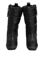 Dolce & Gabbana Black Padded Mid Calf Logo Heel Boots