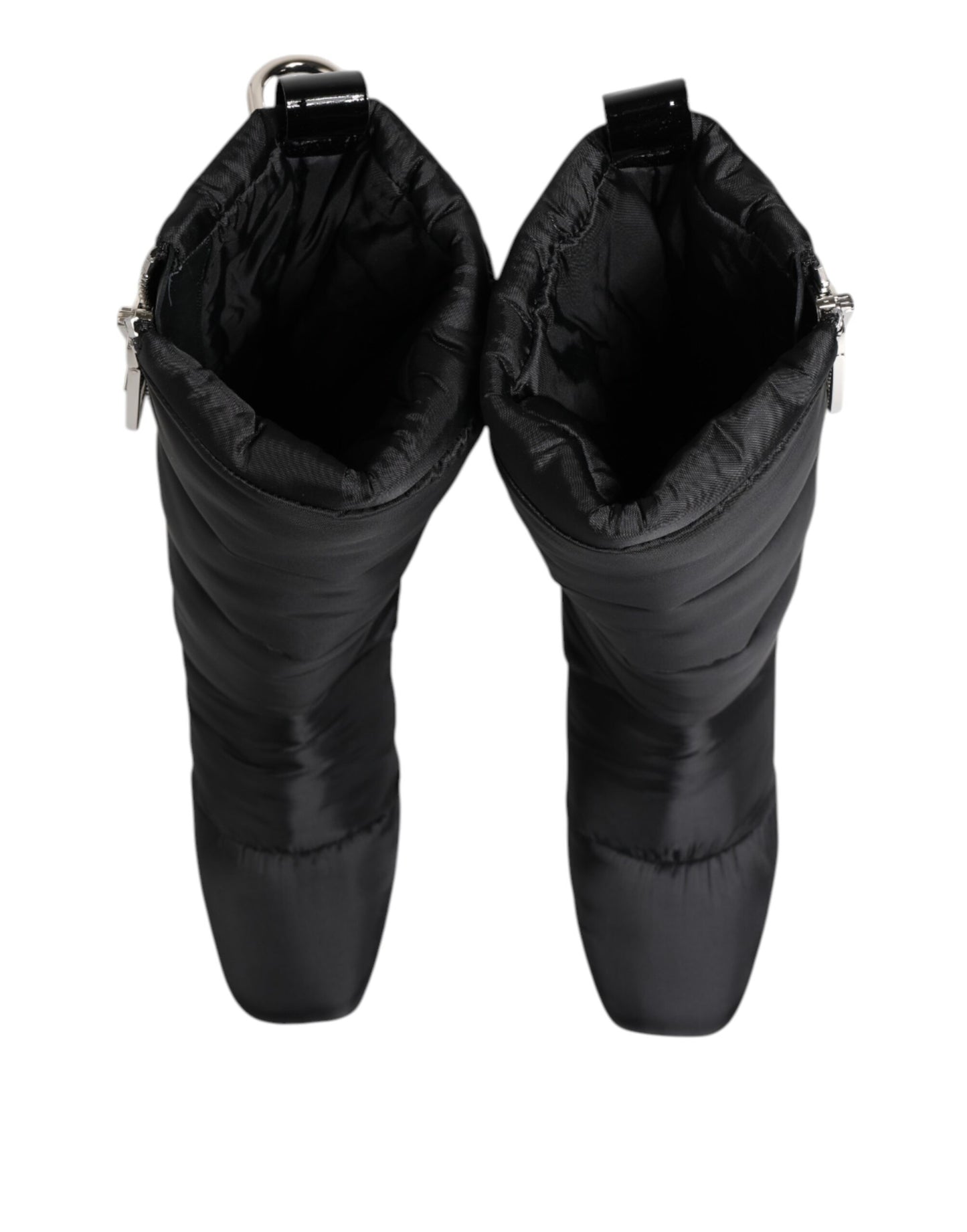 Dolce & Gabbana Zwarte, Gevoerde, Mid-Calf Laarzen met Logo en Hak