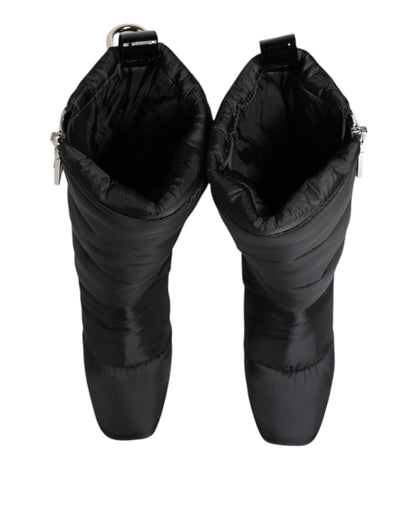 Dolce & Gabbana Zwarte, Gevoerde, Mid-Calf Laarzen met Logo en Hak