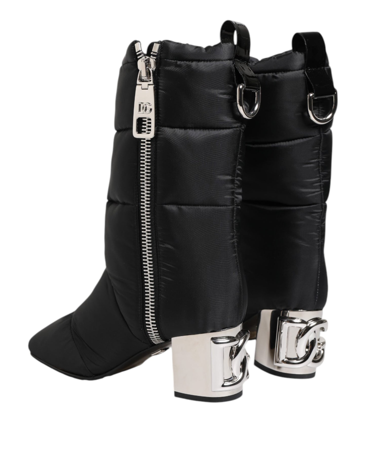 Dolce & Gabbana Zwarte, Gevoerde, Mid-Calf Laarzen met Logo en Hak