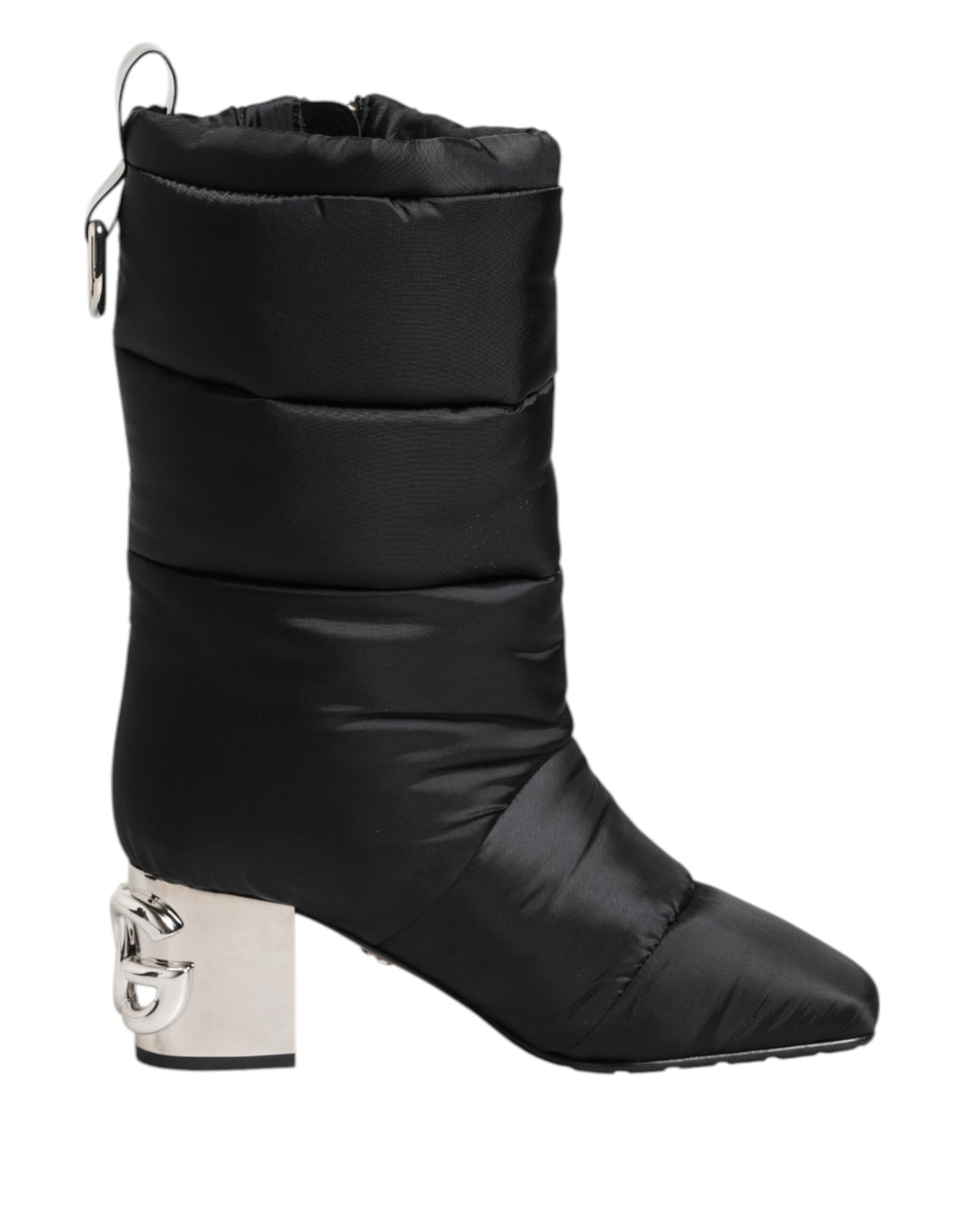 Dolce & Gabbana Zwarte, Gevoerde, Mid-Calf Laarzen met Logo en Hak