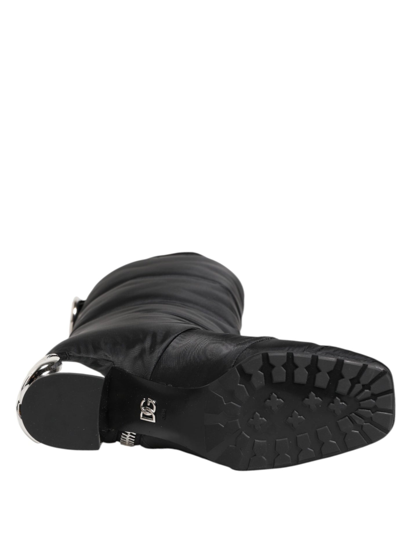 Dolce & Gabbana Zwarte, Gevoerde, Mid-Calf Laarzen met Logo en Hak