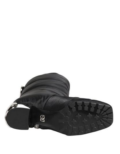 Dolce & Gabbana Zwarte, Gevoerde, Mid-Calf Laarzen met Logo en Hak