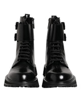 Dolce & Gabbana Black Leather Lace Up Mid Calf Boots