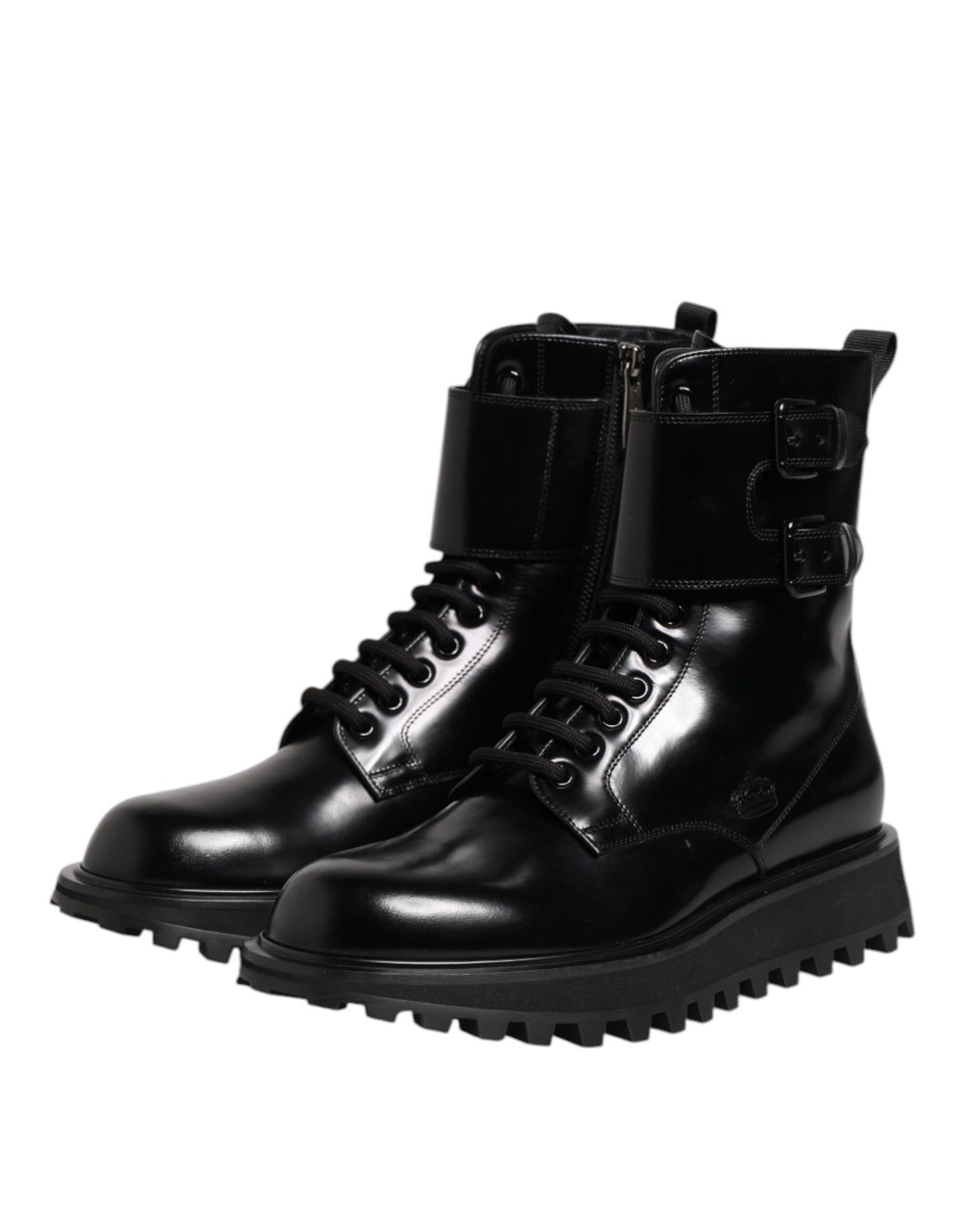 Dolce & Gabbana Black Leather Lace Up Mid Calf Boots Shoes