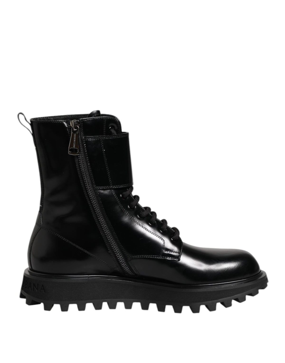Dolce & Gabbana Black Leather Lace Up Mid Calf Boots