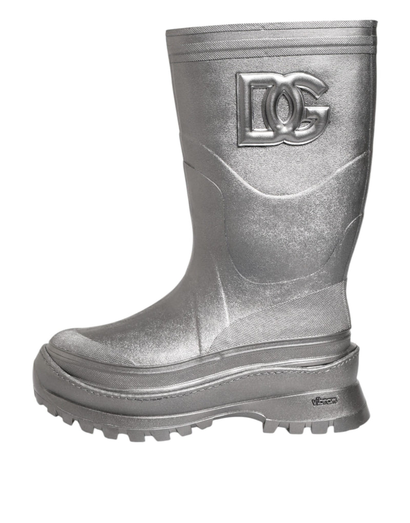 Dolce & Gabbana Metallic Silver Pull On Rain Boots