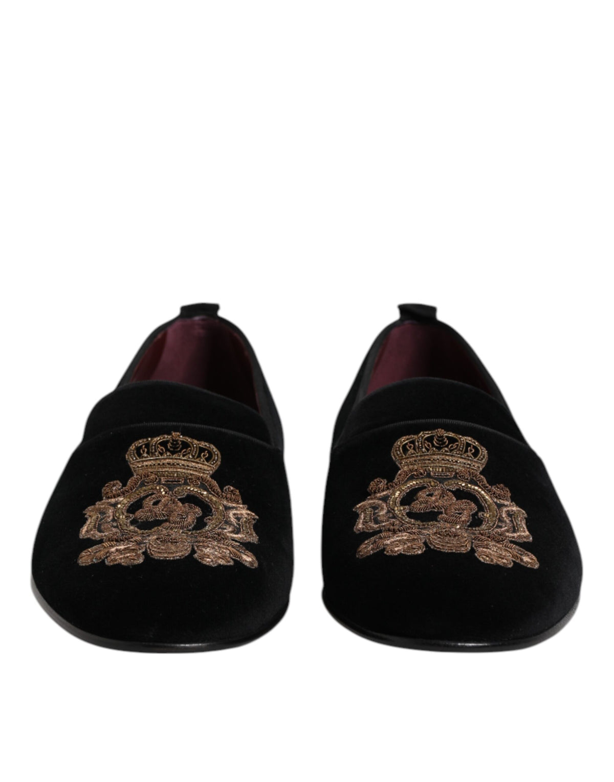 Dolce & Gabbana Black Velvet Gold Crown Men's Loafers