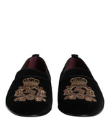 Dolce & Gabbana Black Velvet Gold Crown Men's Loafers