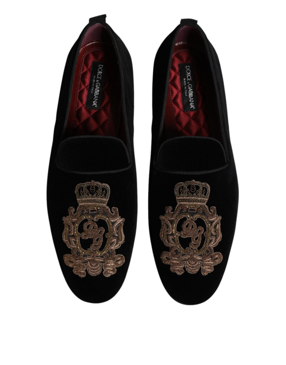 Dolce & Gabbana Black Velvet Gold Crown Men's Loafers