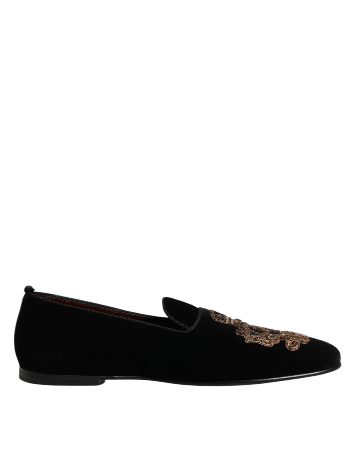 Dolce & Gabbana Black Velvet Gold Crown Men's Loafers