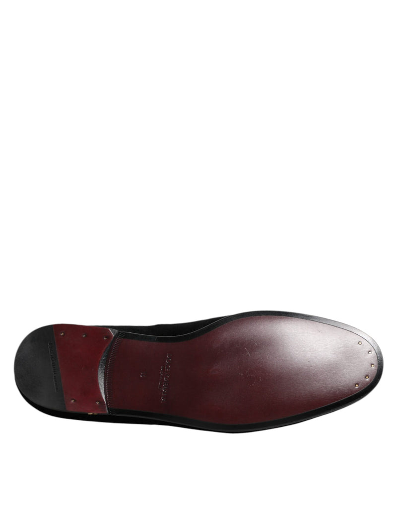 Dolce & Gabbana Black Velvet Gold Crown Men's Loafers