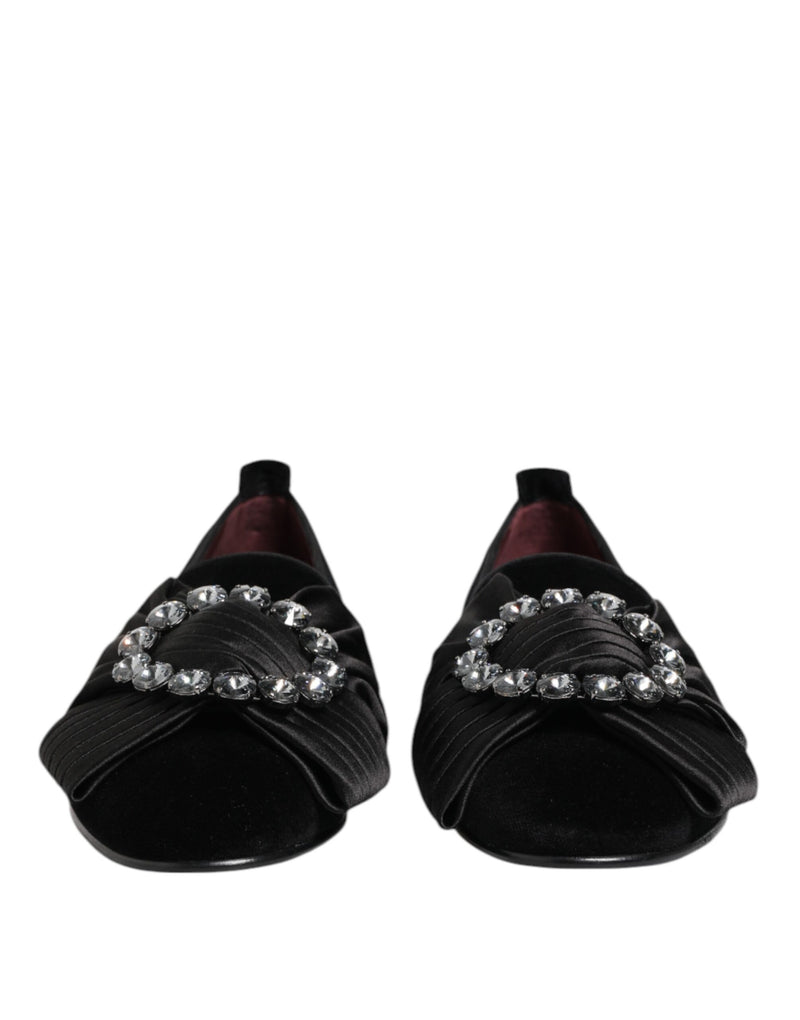 Dolce & Gabbana Black VATICANO Crystal Ribbon Slip-On Shoes